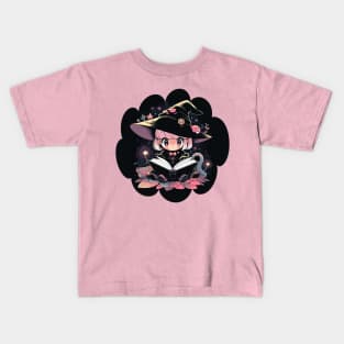 Baby Witch Sagittarius Zodiac Sign Reading Spell Book Chibi Style Kids T-Shirt